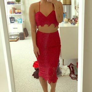 House of CB red floral lace two piece set